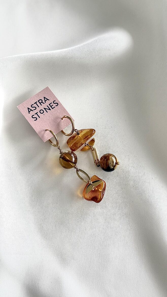Asymmetrical Earrings with Amber