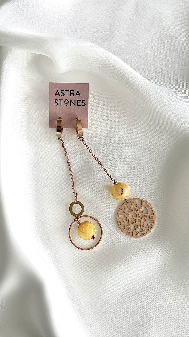Asymmetrical Earrings with Amber