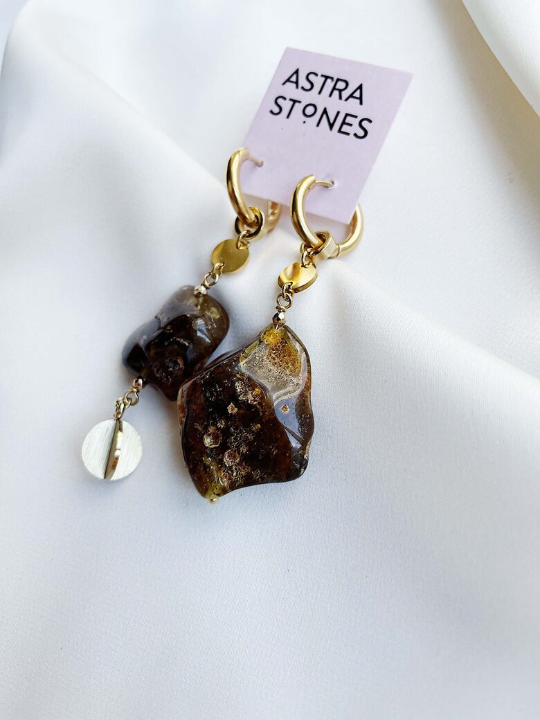 Asymmetrical Earrings with Amber