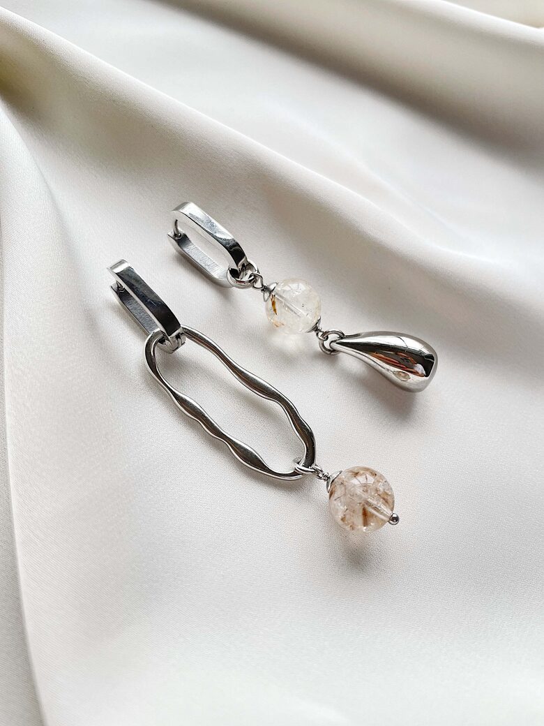 Asymmetrical Earrings with Quartz