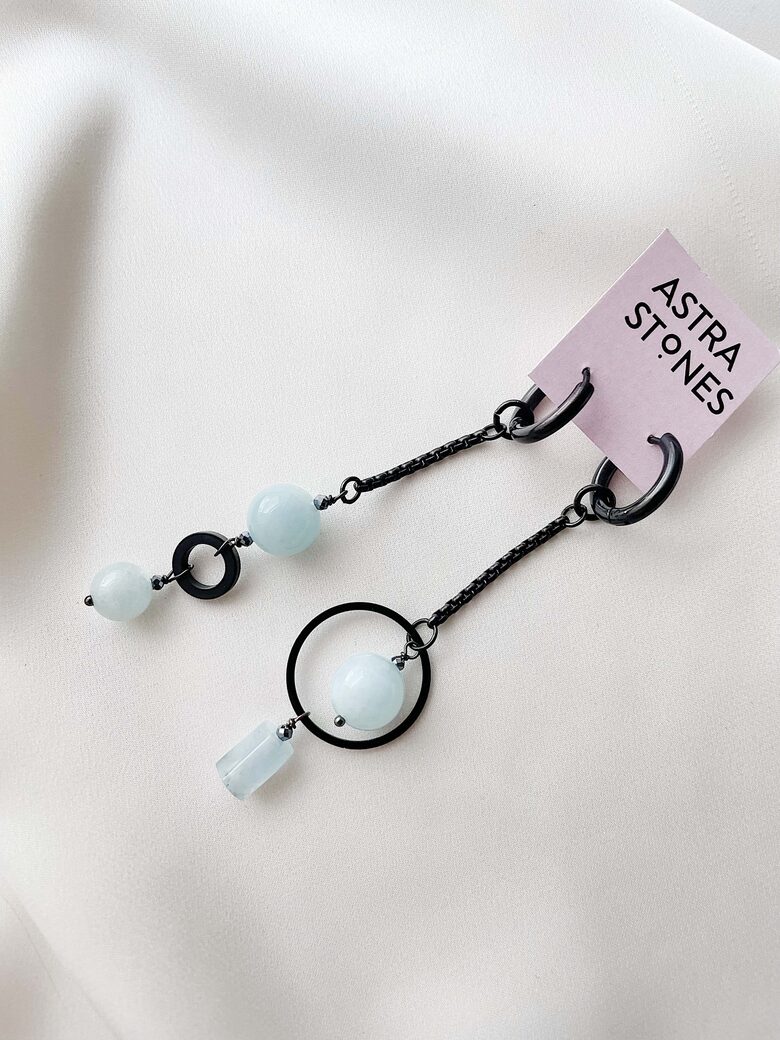 Asymmetrical Earrings with Aquamarine