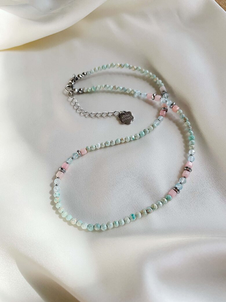 Necklace with Jasper, Pink Opal, Topaz